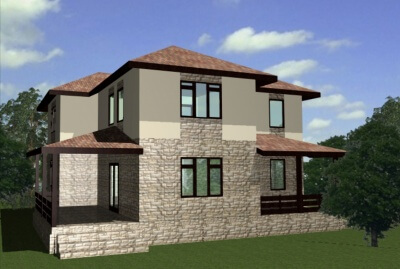 Бесплатный проект двухэтажного каркасного дома с террасой Лидер л-16.. Фасады, планировки(анонс).