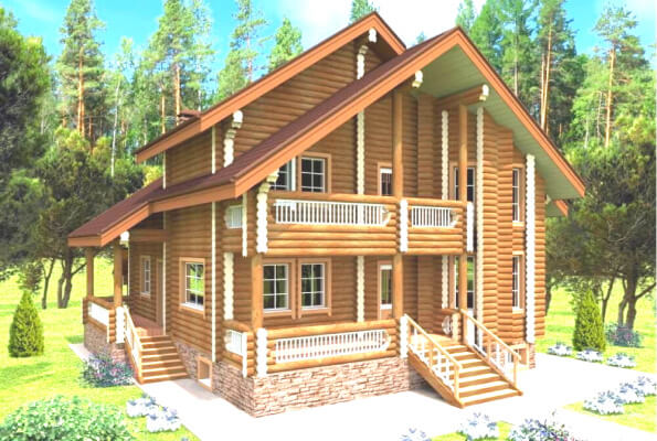 Бесплатный проект деревянного дома с подвалом № 92/43. Фасады, планировки(анонс).
