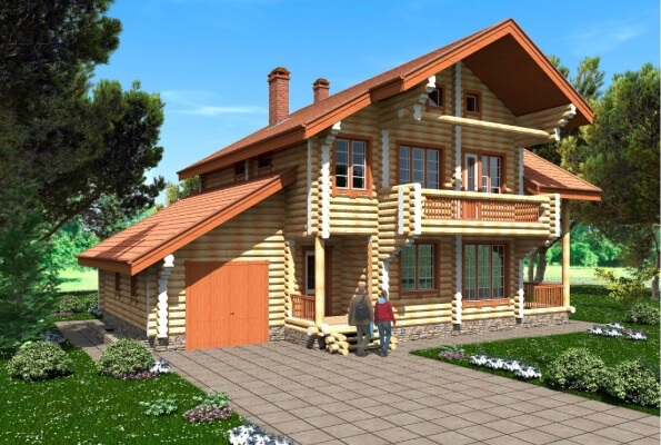 Проект двухэтажного бревенчатого дома с мансардой № 92/9. Фасады, планировки(анонс).