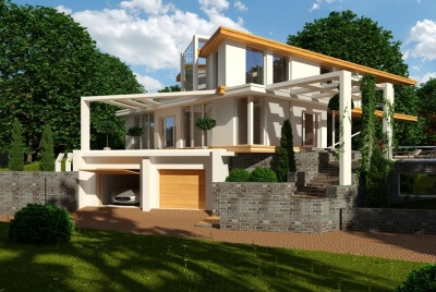 Проект двухэтажного дома с бассейном 110/9. Фасады, планировки(анонс).