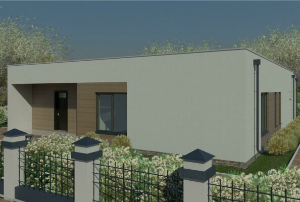 Проект одноэтажного дома с сауной и террасой 93/н-24.. Фасады, планировки(анонс).