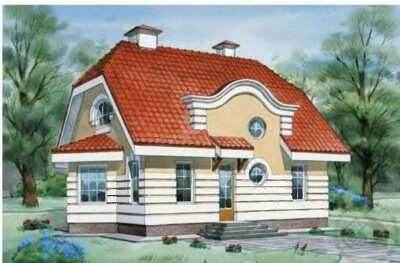 Проект дома дома с треугольным эркером 104/176. Фасады, планировки(анонс).