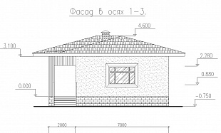 Бесплатный проект одноэтажного дома из пеноблоков  № 92/59. Разрез 1.