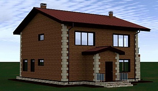 Проект двухэтажных домов. Дом с террасой и балконом  92/100. Вид 4.