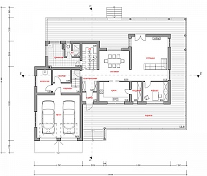 Проект дома с гаражом, террасой и балконом 110/15. 1 этаж