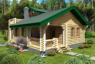 Бесплатный полный проект деревянного дома  № 92/41. Главный вид.
