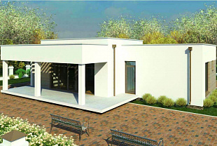Проект дома из газобетона с панорамными окнами 93/н-23. Вид 1.